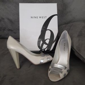 Nine West Cream & Silver Open Toe Heel